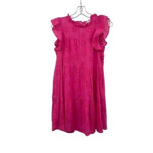 HYFVE Womens Eyelet Shift Dress Short Ruffle Sleeve Pink Size Medium